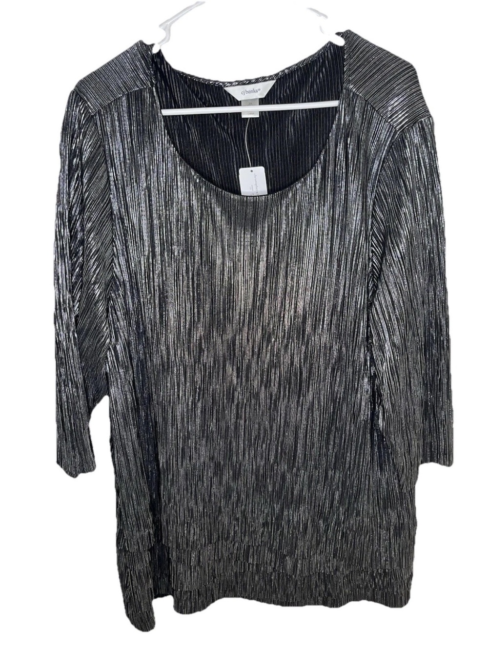 CJ Banks Womens Black Metallic Layered Long Sleeve Tunic Top Size 3X NWT